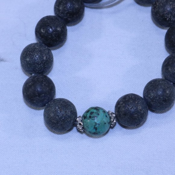 Lava Rock and Turquoise Macrame Bracelet - Picture 2 of 7